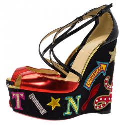 Pre Owned Christian Louboutin Loubi Zeppa Crisscross Wedges Sandals Size 36.5