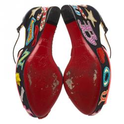 Pre Owned Christian Louboutin Loubi Zeppa Crisscross Wedges Sandals Size 36.5