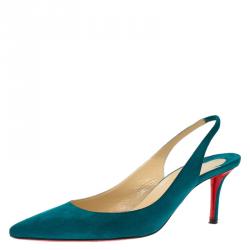 Pre Owned Christian Louboutin Teal Suede Apostrophy Slingback Sandals Size 40