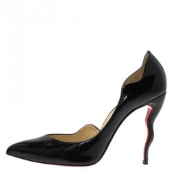 مملوكة مسبقًا Christian Louboutin Black Patent Dalida Wavy D'orsay Pumps Size 37.5