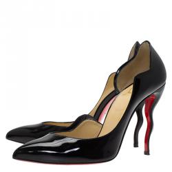 مملوكة مسبقًا Christian Louboutin Black Patent Dalida Wavy D'orsay Pumps Size 37.5
