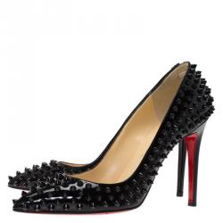 Pre Owned Christian Louboutin Black Patent Pigalle Spikes Pumps Size 39