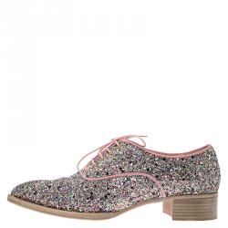 Pre Owned Christian Louboutin Multicolor Glitter Zazou Oxfords Size 37.5