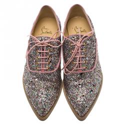 Pre Owned Christian Louboutin Multicolor Glitter Zazou Oxfords Size 37.5