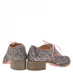 Pre Owned Christian Louboutin Multicolor Glitter Zazou Oxfords Size 37.5