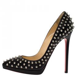Pre Owned Christian Louboutin Black Leather Pigalle Plato Spikes Pumps Size 38