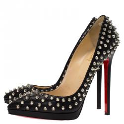 Pre Owned Christian Louboutin Black Leather Pigalle Plato Spikes Pumps Size 38