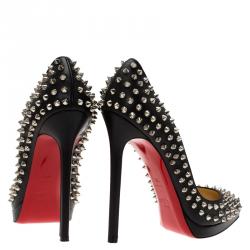 Pre Owned Christian Louboutin Black Leather Pigalle Plato Spikes Pumps Size 38