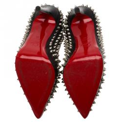 Pre Owned Christian Louboutin Black Leather Pigalle Plato Spikes Pumps Size 38