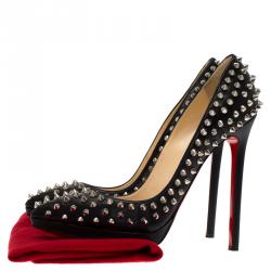 Pre Owned Christian Louboutin Black Leather Pigalle Plato Spikes Pumps Size 38