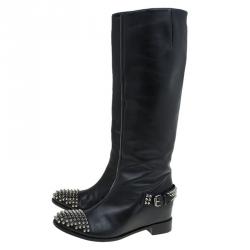 مملوكة مسبقًا Christian Louboutin Black Leather Spike Cap Toe Egoutina Knee Boots Size 41