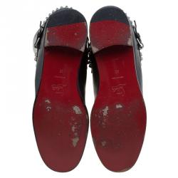 مملوكة مسبقًا Christian Louboutin Black Leather Spike Cap Toe Egoutina Knee Boots Size 41