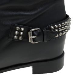 مملوكة مسبقًا Christian Louboutin Black Leather Spike Cap Toe Egoutina Knee Boots Size 41