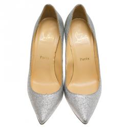 Pre Owned Christian Louboutin Silver Glitter Decollete 554 Pumps Size 38