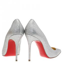 Pre Owned Christian Louboutin Silver Glitter Decollete 554 Pumps Size 38
