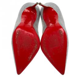 Pre Owned Christian Louboutin Silver Glitter Decollete 554 Pumps Size 38