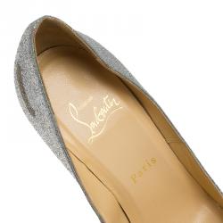 Pre Owned Christian Louboutin Silver Glitter Decollete 554 Pumps Size 38