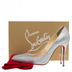 Pre Owned Christian Louboutin Silver Glitter Decollete 554 Pumps Size 38