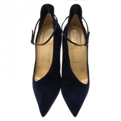 Pre Owned Christian Louboutin Blue Suede Vampydolly Pumps Size 37.5