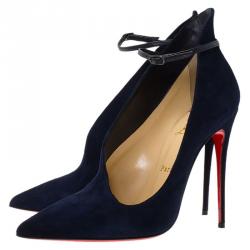Pre Owned Christian Louboutin Blue Suede Vampydolly Pumps Size 37.5