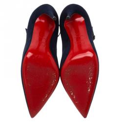 Pre Owned Christian Louboutin Blue Suede Vampydolly Pumps Size 37.5