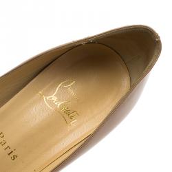 Pre Owned Christian Louboutin Beige Patent New Very Prive Peep Toe Pumps Size 38