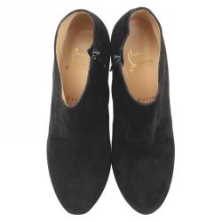 Pre Owned Christian Louboutin Black Suede Belle Ankle Boots Size 38