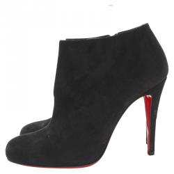 Pre Owned Christian Louboutin Black Suede Belle Ankle Boots Size 38