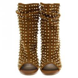 Pre Owned بوت للكاحل كريستيان لوبوتان غوريللا سويدي بني مرصع مقدمة مفتوحة مقاس 38