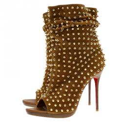 Pre Owned بوت للكاحل كريستيان لوبوتان غوريللا سويدي بني مرصع مقدمة مفتوحة مقاس 38