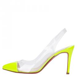 Pre Owned Christian Louboutin Neon Yellow Bis Un Bout Slingback Sandals Size 38.5