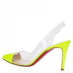 Pre Owned Christian Louboutin Neon Yellow Bis Un Bout Slingback Sandals Size 38.5