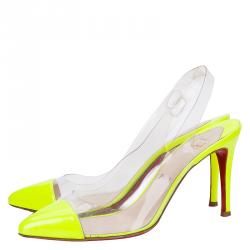 Pre Owned Christian Louboutin Neon Yellow Bis Un Bout Slingback Sandals Size 38.5