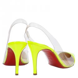 Pre Owned Christian Louboutin Neon Yellow Bis Un Bout Slingback Sandals Size 38.5