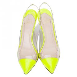Pre Owned Christian Louboutin Neon Yellow Bis Un Bout Slingback Sandals Size 38.5