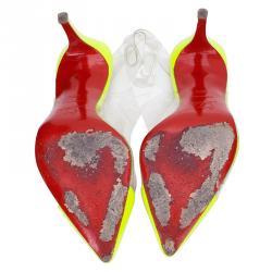 Pre Owned Christian Louboutin Neon Yellow Bis Un Bout Slingback Sandals Size 38.5