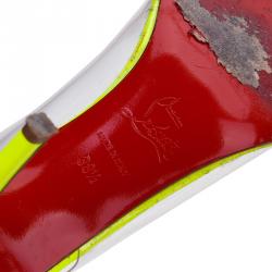 Pre Owned Christian Louboutin Neon Yellow Bis Un Bout Slingback Sandals Size 38.5