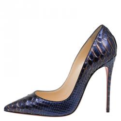 مملوكة مسبقًا حذاء كعب عالى كريستيان لوبوتان سو كايت جلد ثعبان أزرق ميتاليك مقاس 36.5