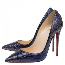 مملوكة مسبقًا حذاء كعب عالى كريستيان لوبوتان سو كايت جلد ثعبان أزرق ميتاليك مقاس 36.5