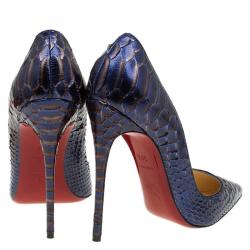 مملوكة مسبقًا حذاء كعب عالى كريستيان لوبوتان سو كايت جلد ثعبان أزرق ميتاليك مقاس 36.5