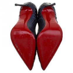 مملوكة مسبقًا حذاء كعب عالى كريستيان لوبوتان سو كايت جلد ثعبان أزرق ميتاليك مقاس 36.5