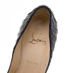 مملوكة مسبقًا حذاء كعب عالى كريستيان لوبوتان سو كايت جلد ثعبان أزرق ميتاليك مقاس 36.5