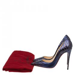 مملوكة مسبقًا حذاء كعب عالى كريستيان لوبوتان سو كايت جلد ثعبان أزرق ميتاليك مقاس 36.5