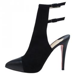 Pre Owned حذاء كريستيان لوبوتان سيور مزدوجة مقدمة مغلقة سويدي أسود مقاس 39.5