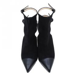 Pre Owned حذاء كريستيان لوبوتان سيور مزدوجة مقدمة مغلقة سويدي أسود مقاس 39.5