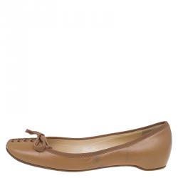 Pre Owned Christian Louboutin Beige Leather Ballet Flats Size 35.5