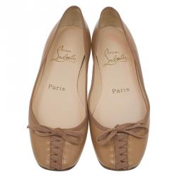 Pre Owned Christian Louboutin Beige Leather Ballet Flats Size 35.5