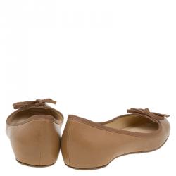 Pre Owned Christian Louboutin Beige Leather Ballet Flats Size 35.5