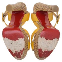 مملوكة مسبقًا Christian Louboutin Yellow Leather Criss Cross Ankle Strap Platform Sandals Size 36