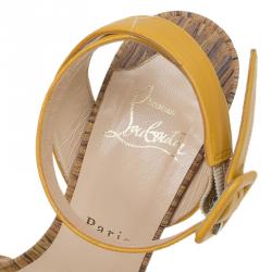 مملوكة مسبقًا Christian Louboutin Yellow Leather Criss Cross Ankle Strap Platform Sandals Size 36